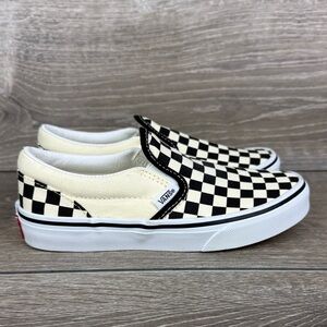 Vans Classic Slip On Little Boy Sz 2.5 Black White Checkerboard Canvas Sneakers